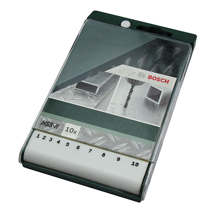 Set 10 burghie Bosch HSS-R DIN 338, mandrina standard, pentru metal, 1-10 mm