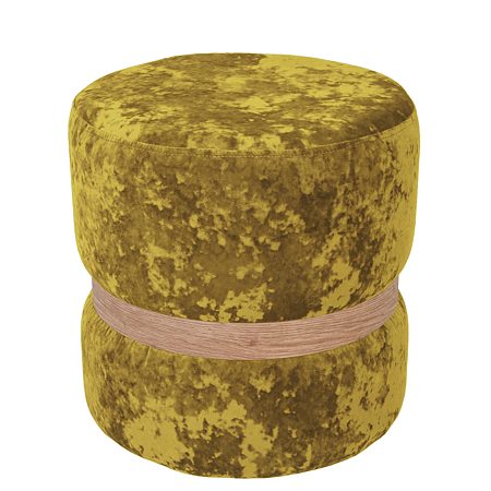 Taburet Ring, inel stejar, catifea galben E51, rotund, 38 x 38 x 40 cm