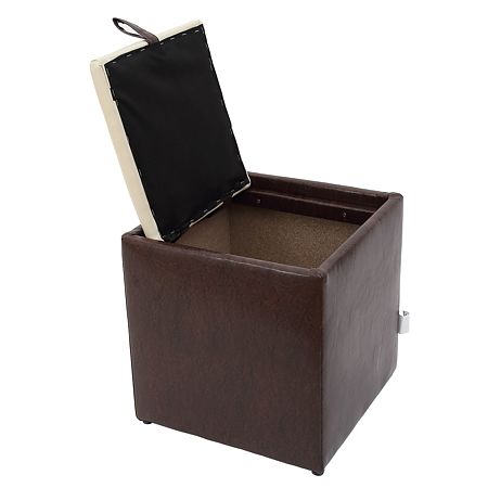 Taburet Box piele ecologica maro/crem, cu depozitare