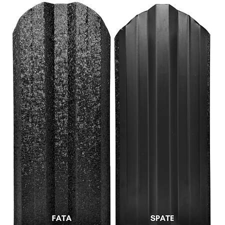 Sipca metalica gard Tisa, negru, mat structurat, RAL 9005, 0.4 mm, 1500 x 115 mm, 25 bucati + 50 bucati surub autoforant