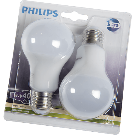 Bec LED, 5-40W, E27, Philips, set 2 bucati
