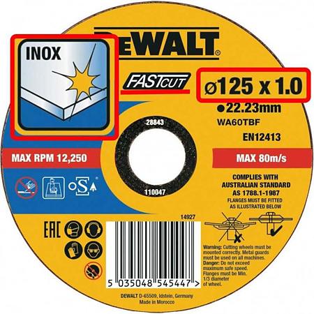Disc pentru taiere inox, DeWalt DT43902, 125 x 22,23 x 1 mm