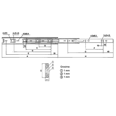 Glisiera TEKO cu bile 43x500 mm cu extractie totala