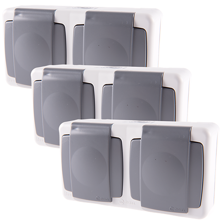 Priza dubla Makel 37064201, montaj aparent, IP44, gri
