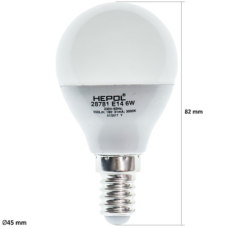 Bec LED dimabil 6W Hepol, E14, sferic, lumina calda