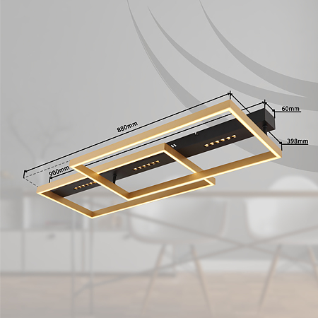 Plafoniera Globo Luffy, metal/plastic, LED 54 W, negru/auriu, 900 x 398 x 102 mm