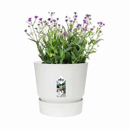 Ghiveci cu rezervor de apa Elho Greenville, plastic, alb, diametru 16 cm