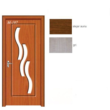 Usa interior celulara cu geam Pamate M107, reversibila, MDF, gri, toc reglabil, 200 x 70 x 3.5 cm