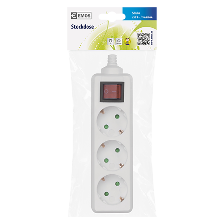 Bloc 3 prize cu intrerupator SCHUKO Emos P1320, 3 x 2P + PE, IP20, protectie copii, alb