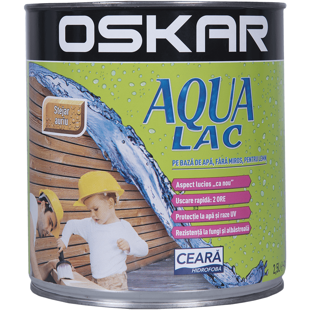 Lac pentru lemn Oskar Aqua, stejar auriu, interior/exterior, 2.5 l 2.5