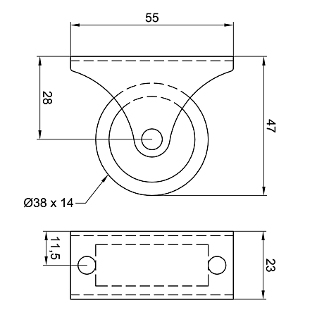 Rotila fixa, metal + plastic, gri/negru, 38 x 47 mm