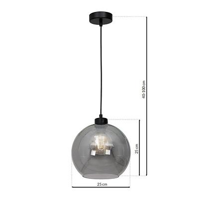 Suspensie Sofia, 1 x E27, 60 W, metal/sticla, negru/fumuriu
