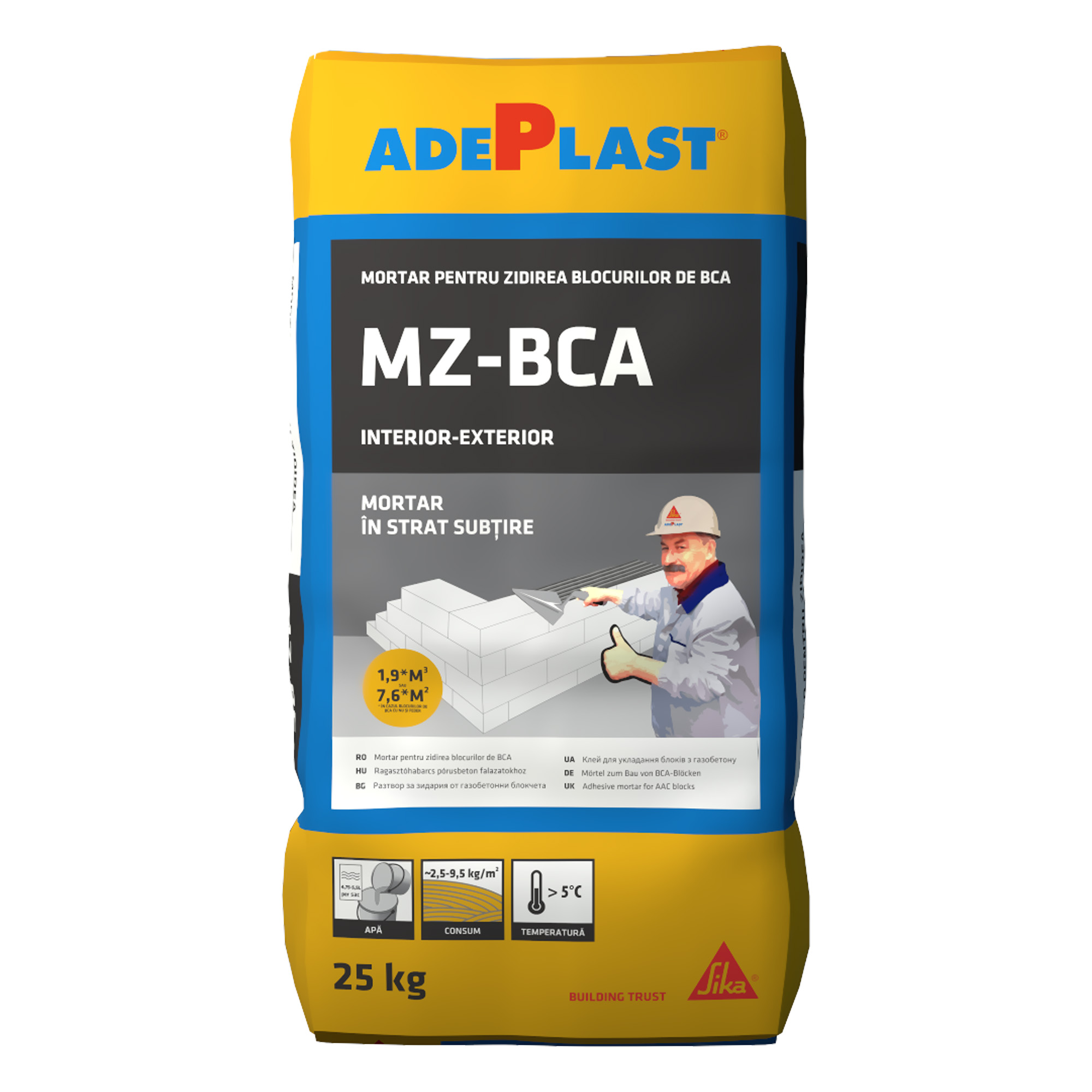 Mortar adeziv pentru zidarie BCA Adeplast MZ, interior/exterior, 25 Kg