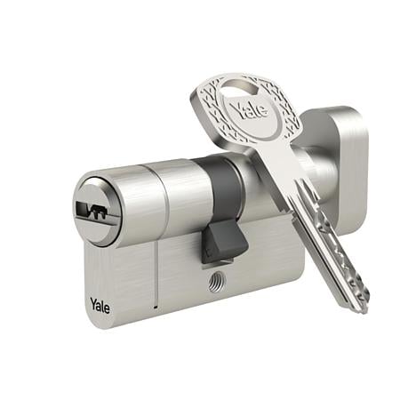 Cilindru cu buton Yale 1350, alama, 30 x 30 mm, 5 chei amprentate