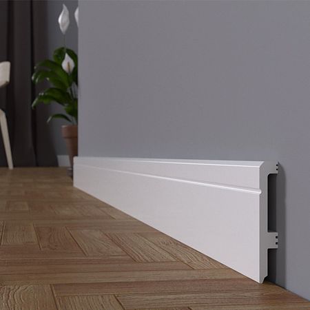 Plinta pardoseala Zircon 100, polimer dur, rezistenta la apa, alb, 2200 x 100 x 16 mm