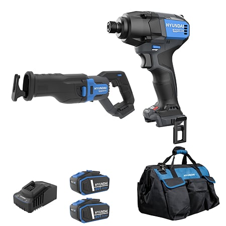 Set Fierastrau sabie RS20X-29 + Masina de insurubat cu impact Hyundai ID20X 230Nm, 2 acumulatori 20V 4Ah, incarcator, geanta transport