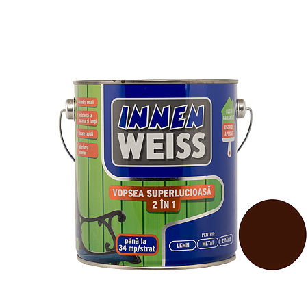 Vopsea superlucioasa Innenweiss 2 in 1, interior si exterior, brun, 2,4 L