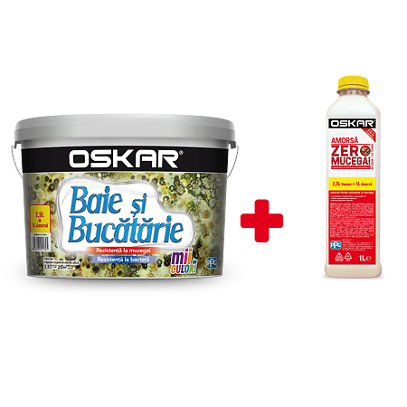 Vopsea lavabila interior Oskar baie si bucatarie, alb, 2.5 l + Amorsa 1 l