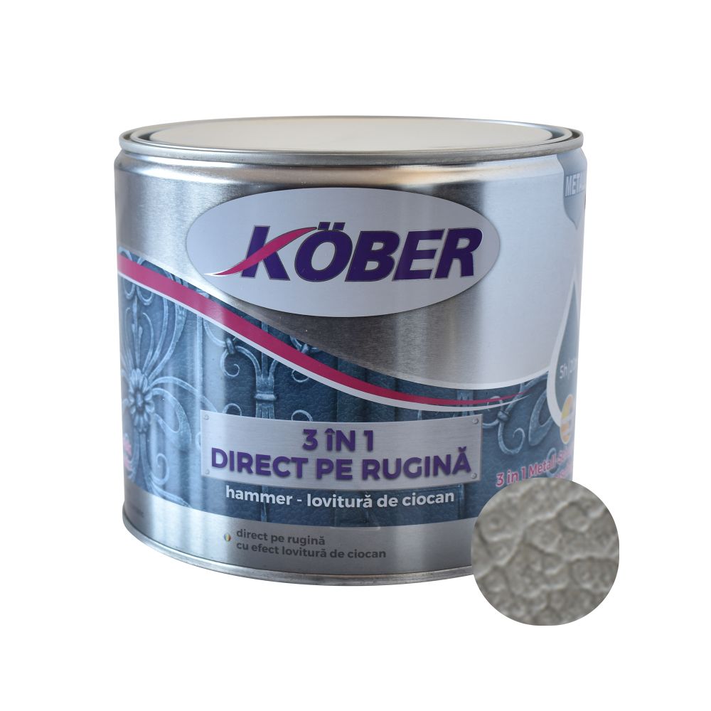 Vopsea alchidica pentru metal Kober 3 in 1 Hammer,interior/exterior, argintiu, 2.5 l 2.5