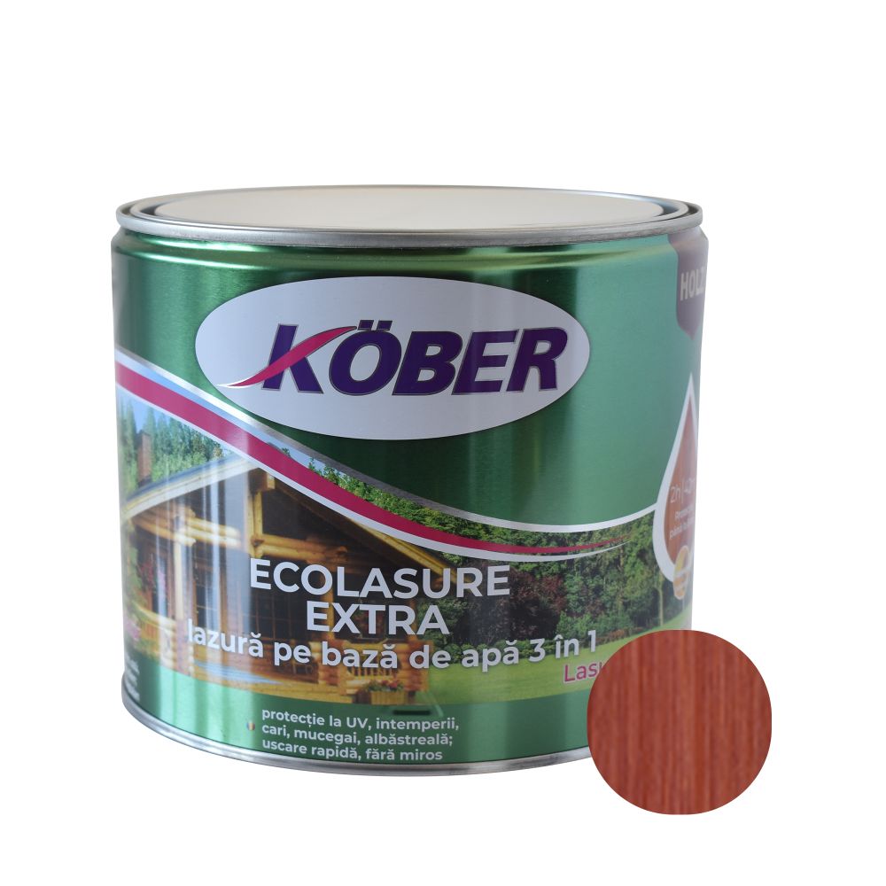 Lazură  Kober Ecolasure Extra 3 in 1 pentru lemn, pe baza de apa, mahon, 2.5 l 2.5