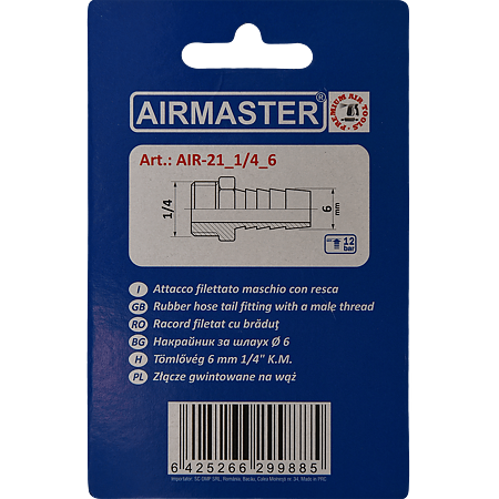  Racord filet Airmaster, cu bradut, 6 mm