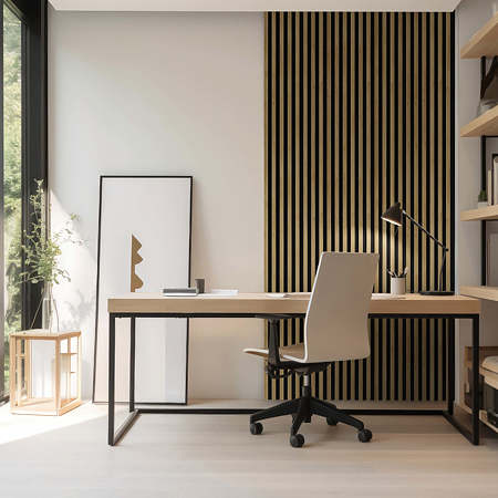 Panou decorativ Linea Acustic PROline, 12 lamele, MDF, maro/negru, interior, 240 x 60.5 x 2 cm
