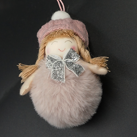 Decoratiune de Craciun ingeras cu puf si glitter, material textil, 5.5 x 3 x 8 cm 