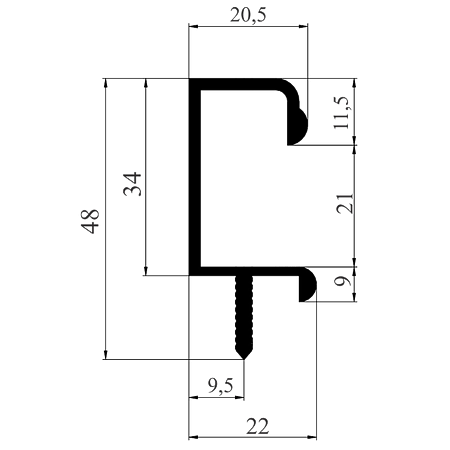 Profil pentru maner, aluminiu, satinat, 2.5 m