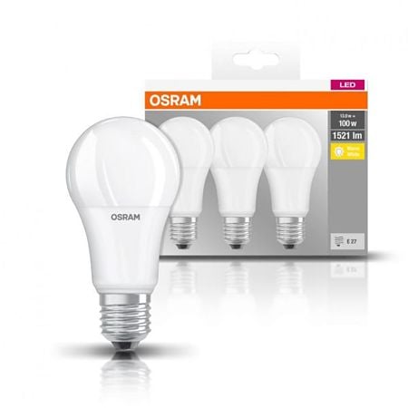 Set 3 Becuri LED Osram A 100, forma standard, E27, 13 W, 1521 lm, lumina calda 2700 K