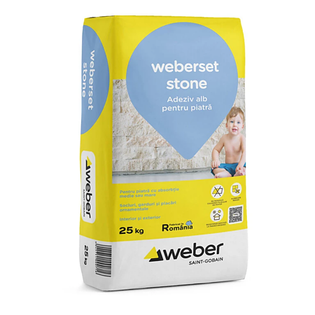 Adeziv piatra naturala, interior/exterior, Weber weberset stone 25 Kg, alb