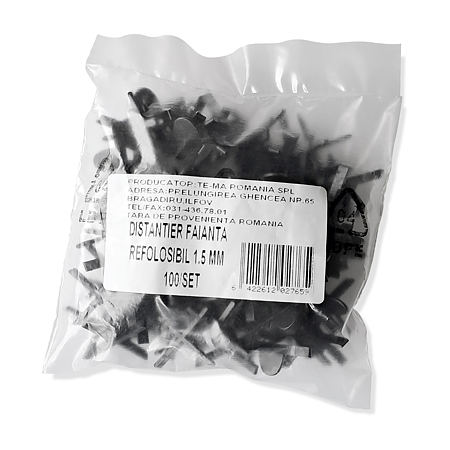 Distantiere tip cruce, pentru placi ceramice, refolosibili, polipropilena, negru, 1.5 mm, 100 bucati