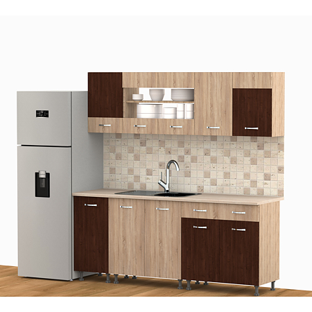 Mobila bucatarie Cooky, stejar sonoma - wenge magia, pal melaminat, lungime 2 m Mobila bucatarie Cooky, stejar sonoma - wenge magia, pal melaminat, lungime 2 m
