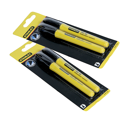 Marker permanent cu varf subtire Stanley, negru, 2 buc