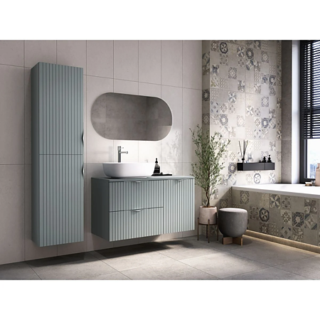 Dulap baie Cersanit Tirso, suspendat, 1 usa, MDF canelat, mat, gri, 40 x 44.7 x 55.1 cm