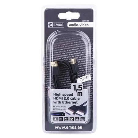 Cablu HDMI/Ethernet de mare viteza Emos, tata - tata, 1.5 m Cablu HDMI/Ethernet de mare viteza Emos, tata - tata, 1.5 m