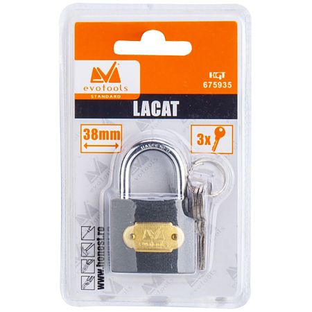 Lacat otel Evotools, 50 mm, 3 chei