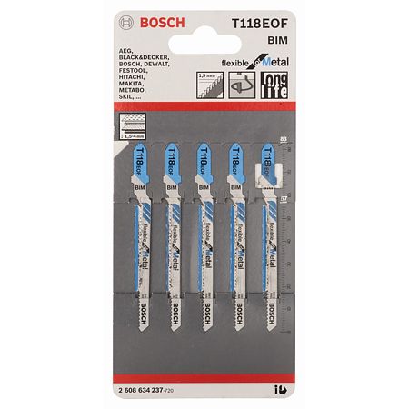Set cinci panze pentru ferastrau vertical pentru metal, Bosch T118EOF,  83 mm, 1,5 mm