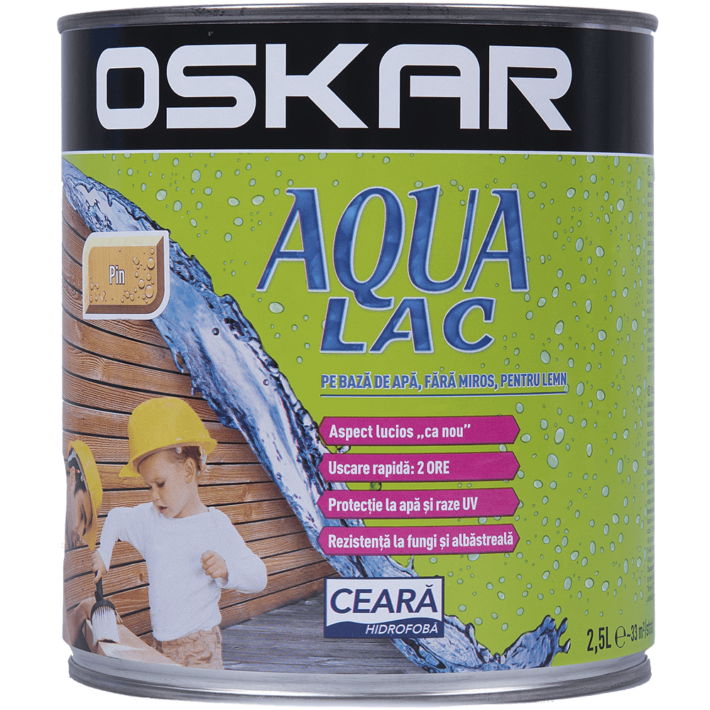 Lac pentru lemn Oskar Aqua, pin, interior/exterior, 2.5 l