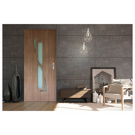 Usa interior celulara cu geam Pamate M042, revresibila, MDF, stejar auriu, toc fix, 200 x 60 x 3.5 cm