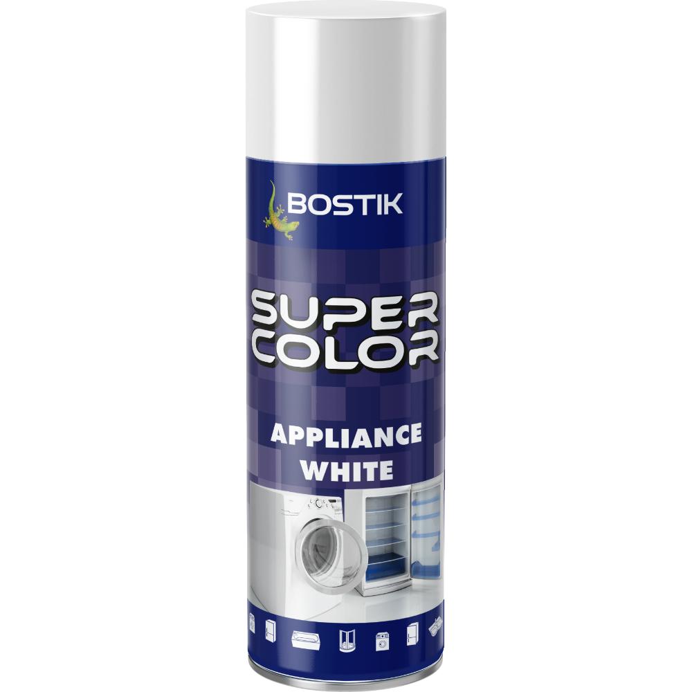 Vopsea spray decorativa efect smalt Bostik Super Color, alb, lucios, interior, 400 ml 400
