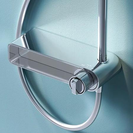 Coloana dus AM.PM X-Joy, bara reglabila, baterie cu polita, para de dus fixa, para de dus mobila cu 3 functii, furtun 175 cm, alama si plastic ABS