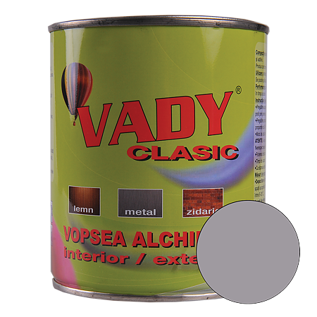  Vopsea alchidica Vady clasic, pentru lemn/metal/zidarie, interior/exterior, gri, 0,6 l