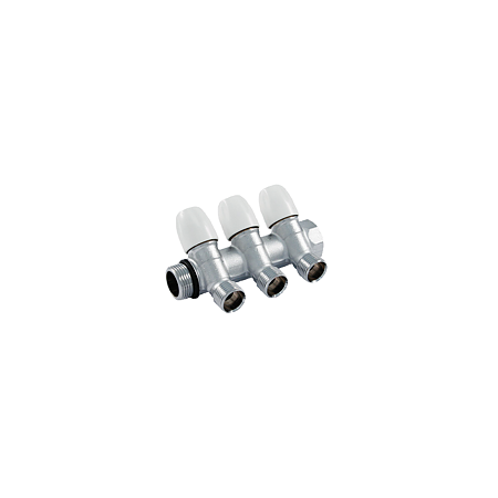 Colector liniar modular cu robineti Tiemme Maxima, tur de 1", alama, 3 cai 1/2" x 16 mm