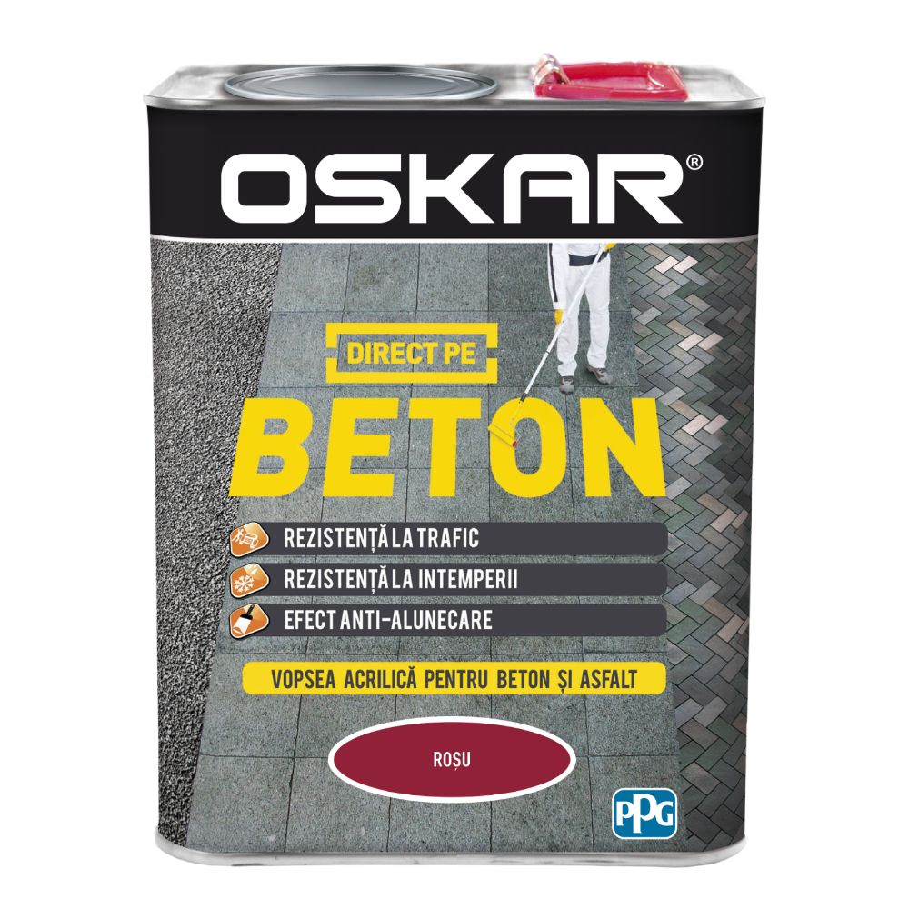 Email Oskar Direct pe beton, rosu, interior/exterior, 2,5 L