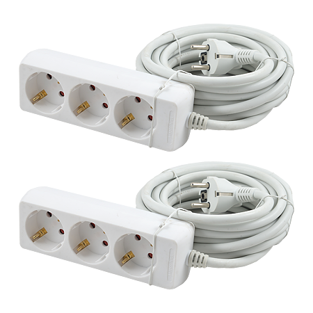 Prelungitor cu 3 prize Schuko, cablu 3 x 1,5 mm si lungime de 7 m, protectie copii, alb