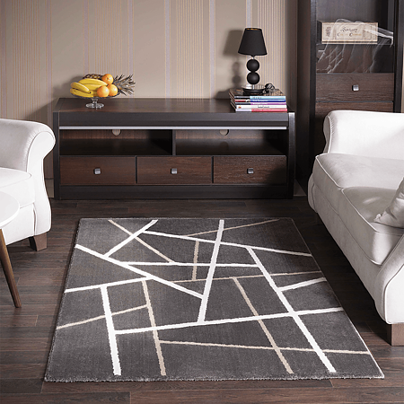 Covor modern Sintelon Creative 12GWG, poliester, model geometric maro, 70 x 140 cm