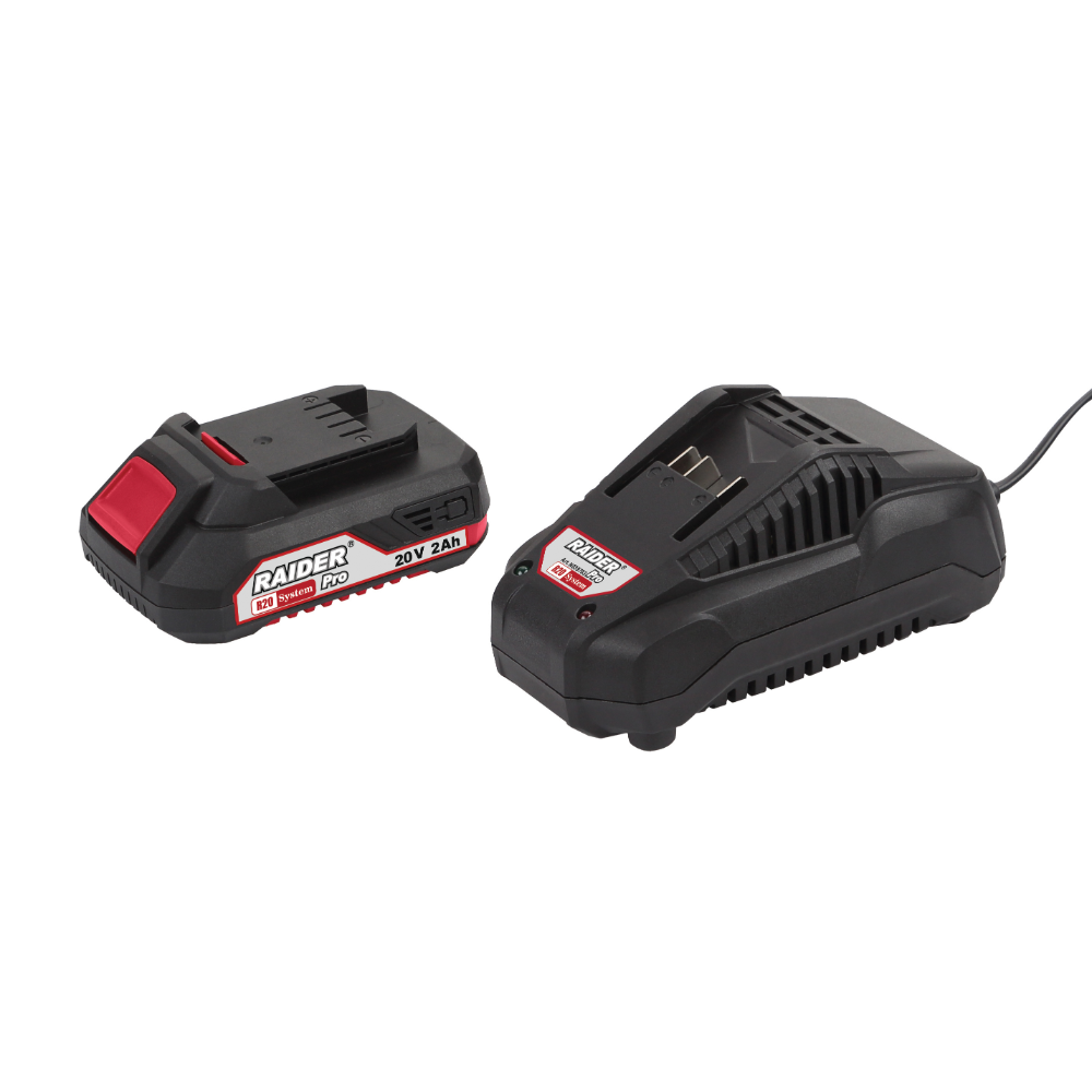 Set incarcator + acumulator pentru masina de gaurit Raider 20V, 2.4 Ah