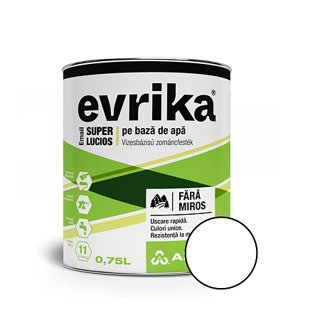 Email acrilic Evrika S8528, pentru lemn interior/exterior, pe baza de apa, alb, 0.75 L