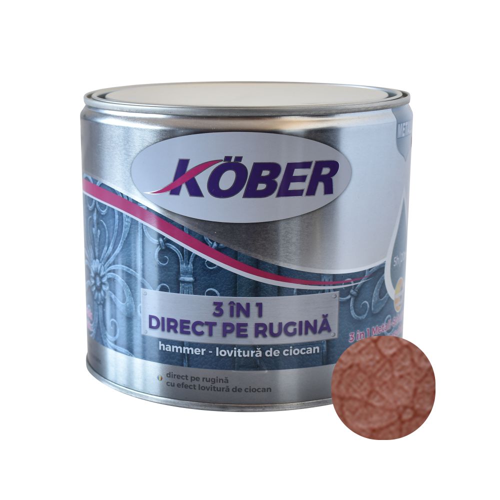 Vopsea alchidica pentru metal Kober 3 in 1 Hammer,interior/exterior, cupru, 2.5 l 2.5