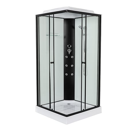 Cabina de dus Sanotechnik Mono Black 2, patrata, sticla 5 mm, Easy-Clean, profile aluminiu negre mate, hidromasaj, 100 x 100 x 215 cm